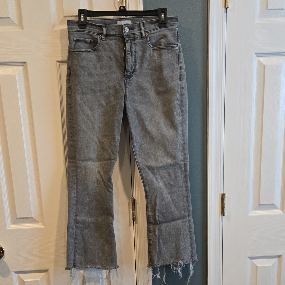 LOFT Gray Flare Jeans with Frayed Hem